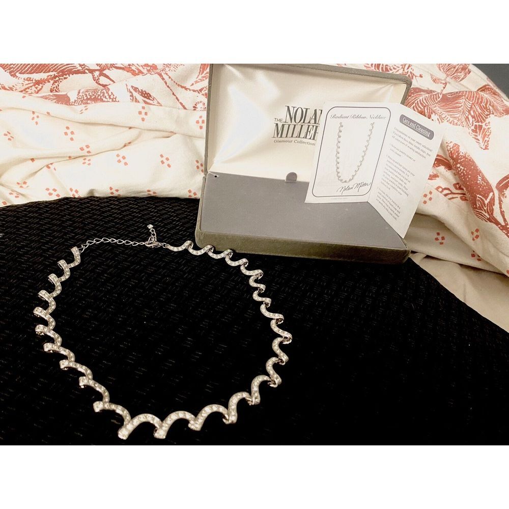 RARE NOLAN MiLLER radiant ribbon silver Pave choker NECKLACE Extender Scalloped